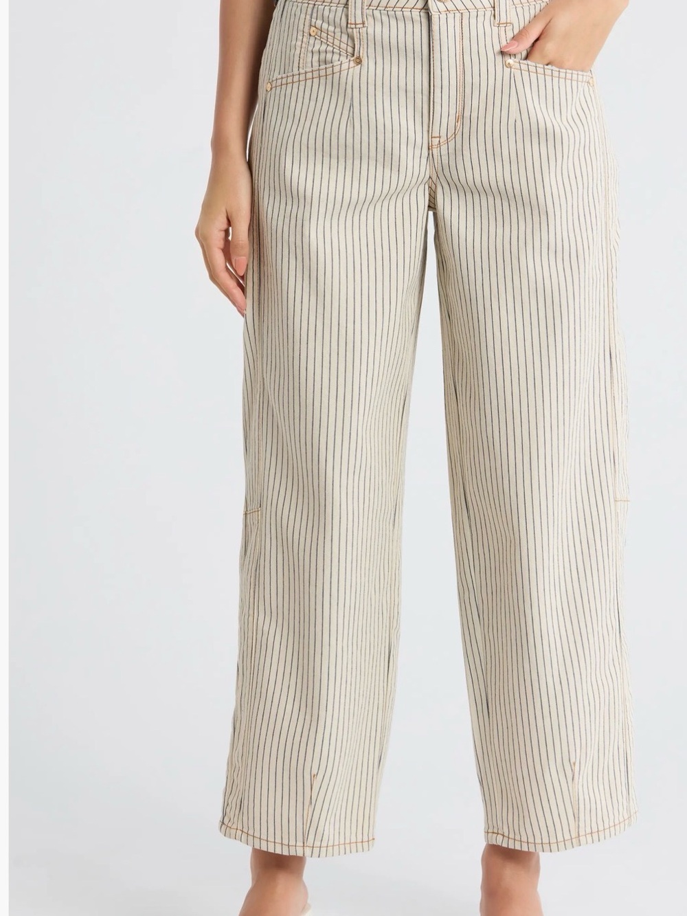 Striped Cream Wide-Leg Women’s Jeans